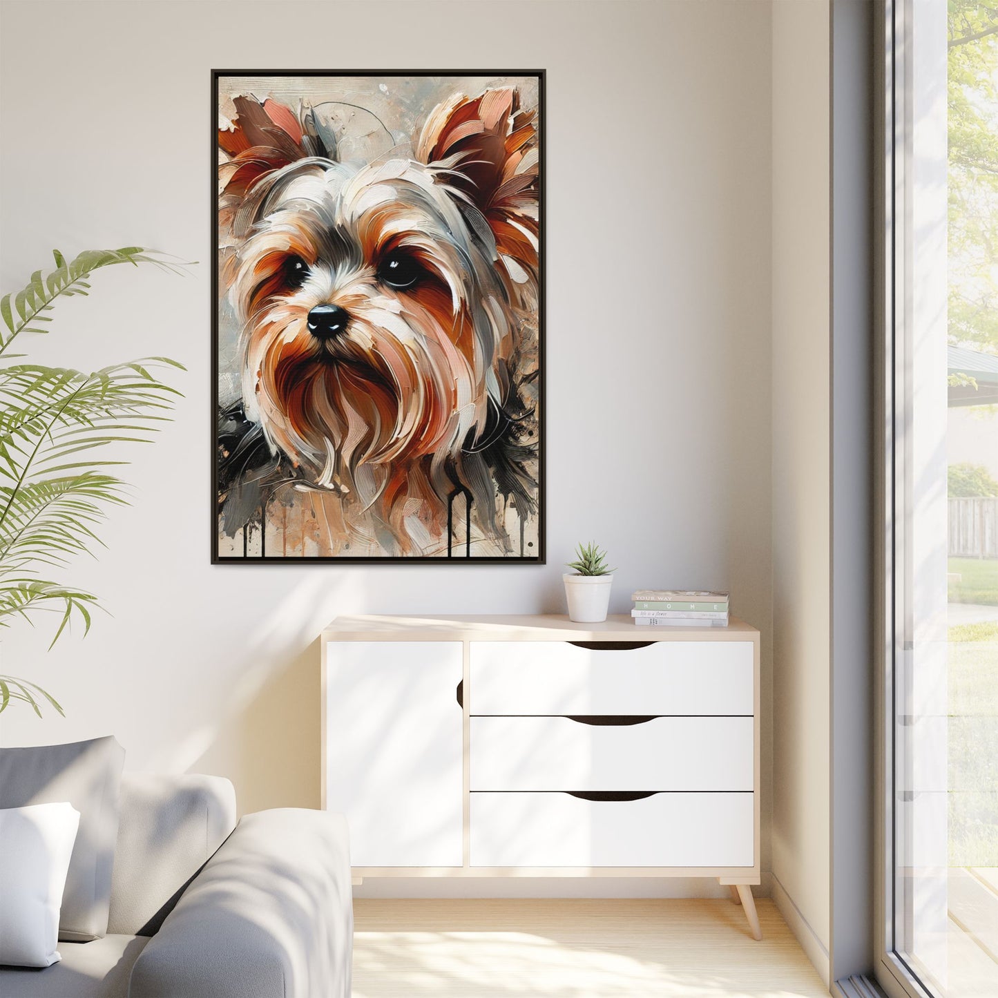 Yorkshire Terrier Oil Canvas Painting Print With Frame