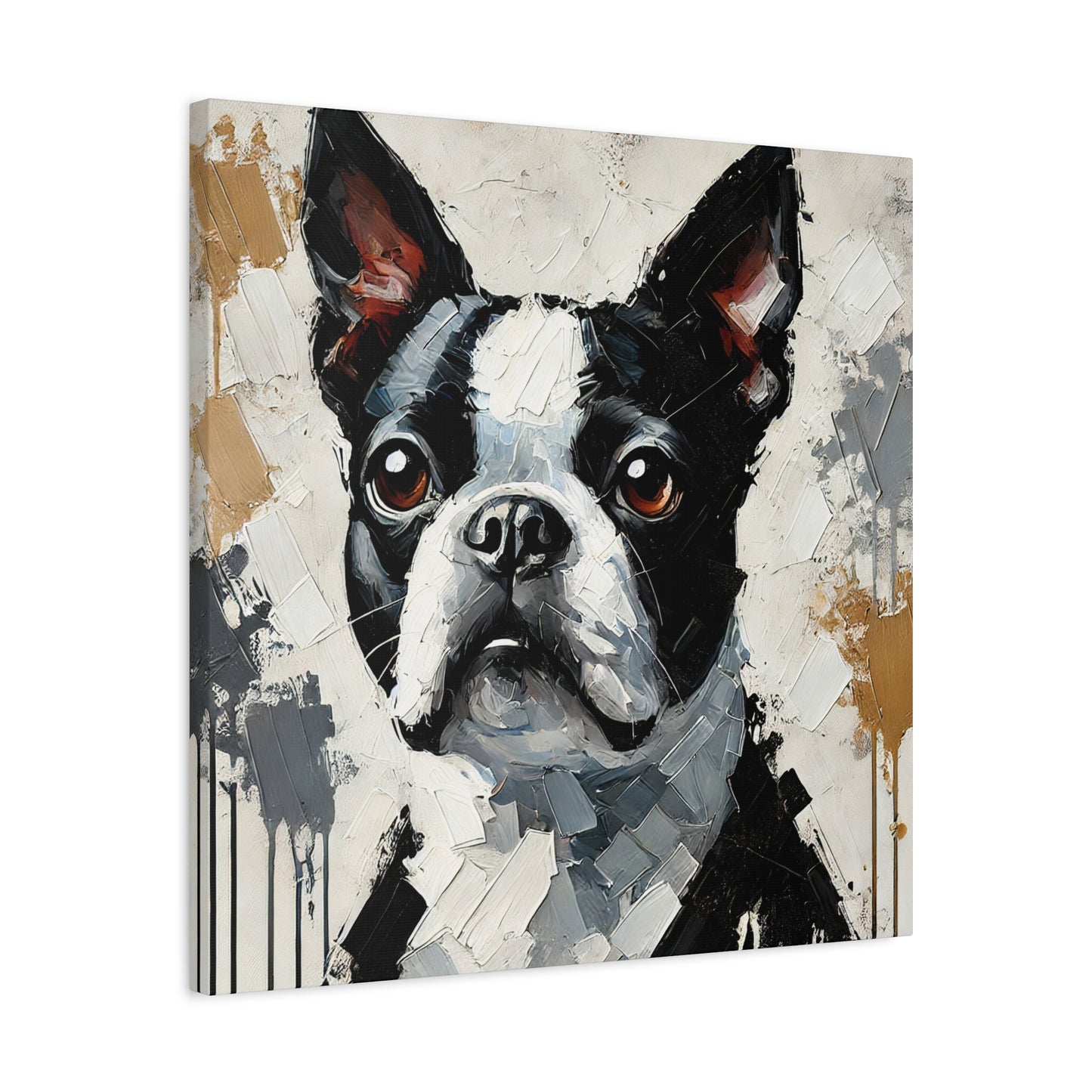 Boston Terrier Oil Canvas Painting Print – A Charming Addition for Dog Lovers and Art Collectors