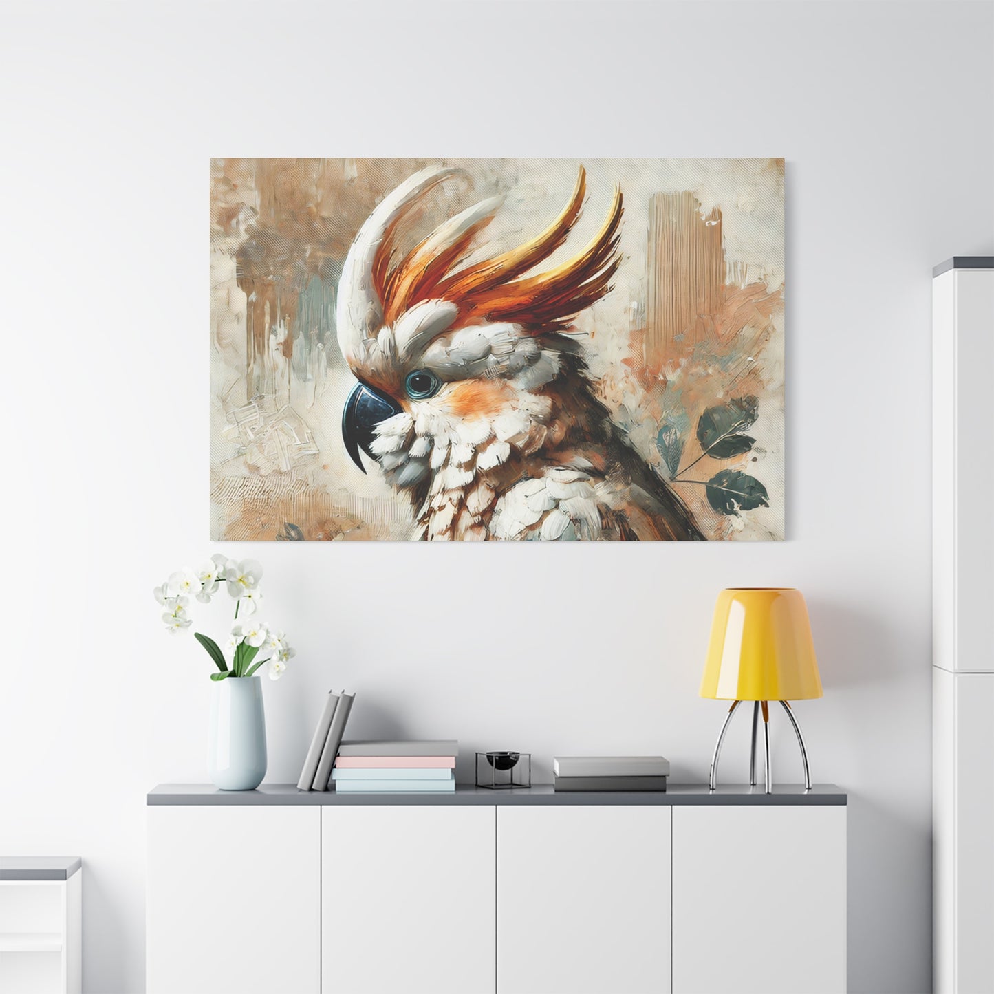 Cockatoo Oil Canvas Painting Print – A Colorful Addition for Bird Lovers and Art Enthusiasts