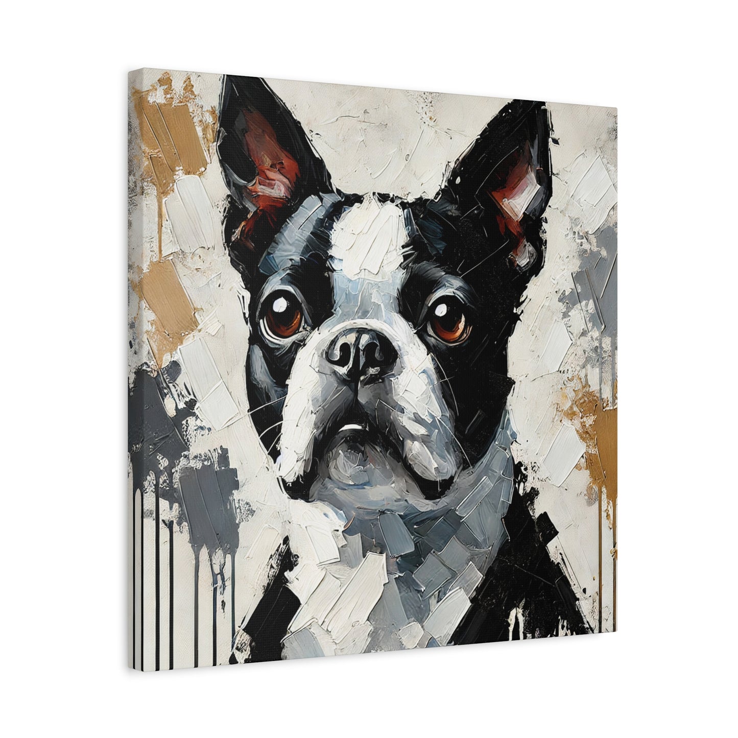 Boston Terrier Oil Canvas Painting Print – A Charming Addition for Dog Lovers and Art Collectors