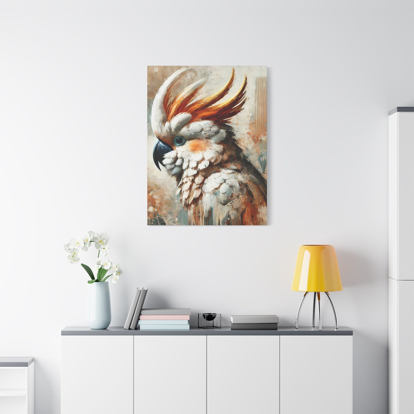 Cockatoo Oil Canvas Painting Print – A Colorful Addition for Bird Lovers and Art Enthusiasts