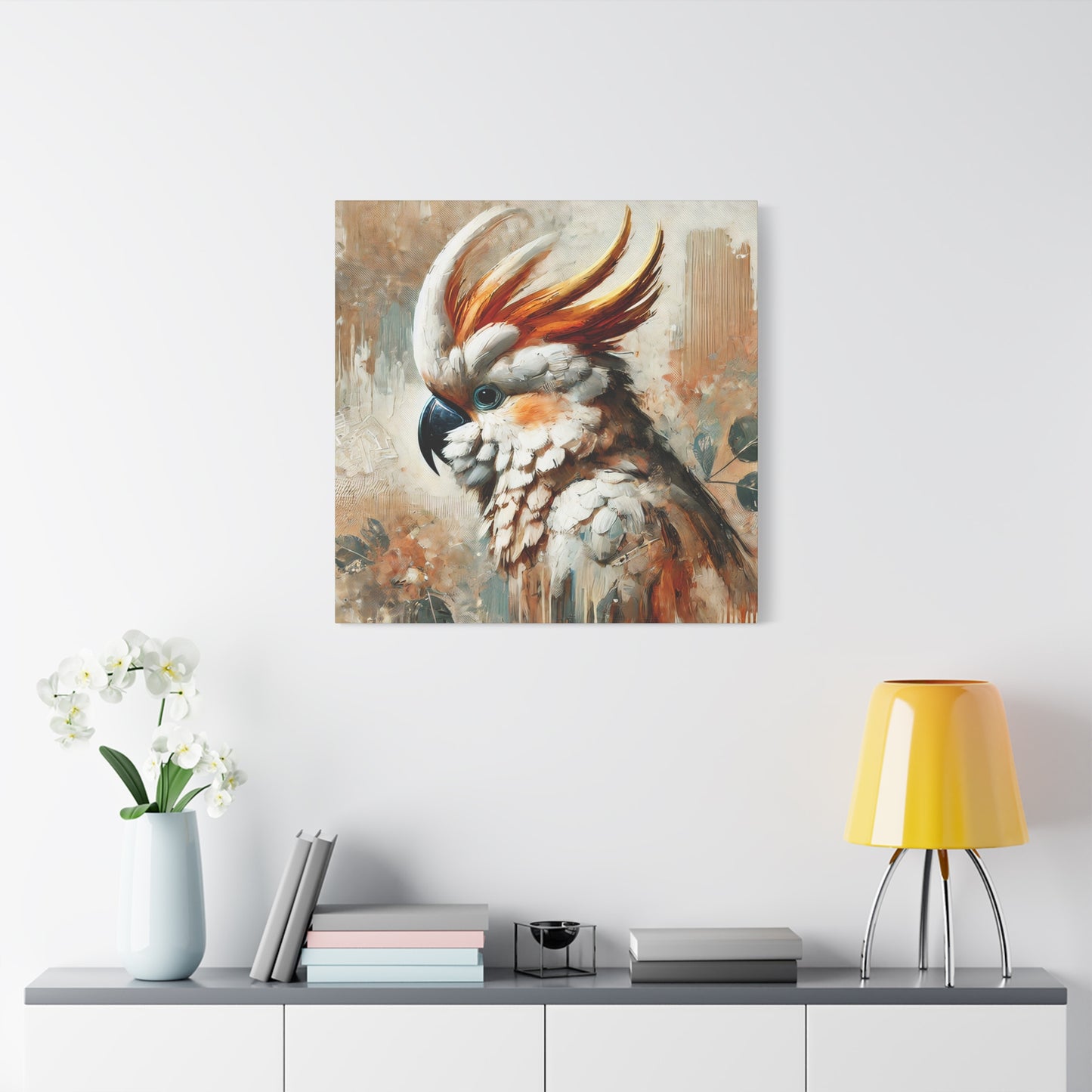 Cockatoo Oil Canvas Painting Print – A Colorful Addition for Bird Lovers and Art Enthusiasts