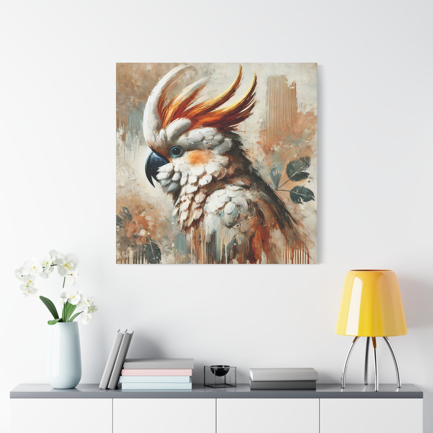 Cockatoo Oil Canvas Painting Print – A Colorful Addition for Bird Lovers and Art Enthusiasts