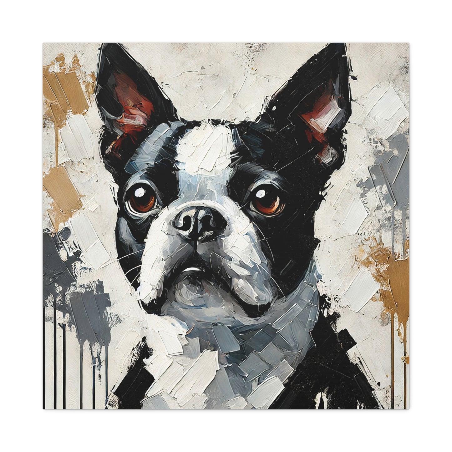 Boston Terrier Oil Canvas Painting Print – A Charming Addition for Dog Lovers and Art Collectors