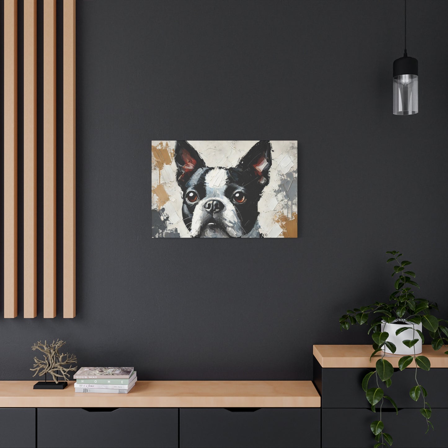 Boston Terrier Oil Canvas Painting Print – A Charming Addition for Dog Lovers and Art Collectors