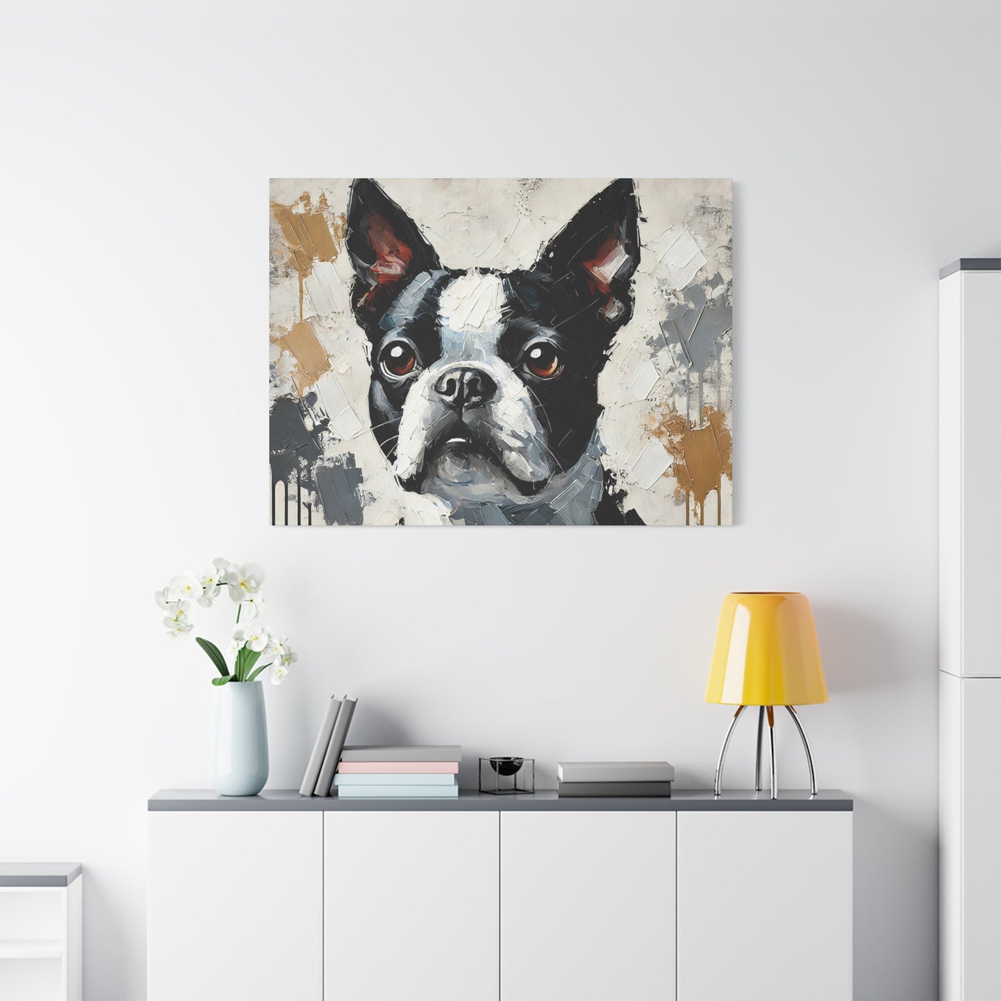 Boston Terrier Oil Canvas Painting Print – A Charming Addition for Dog Lovers and Art Collectors