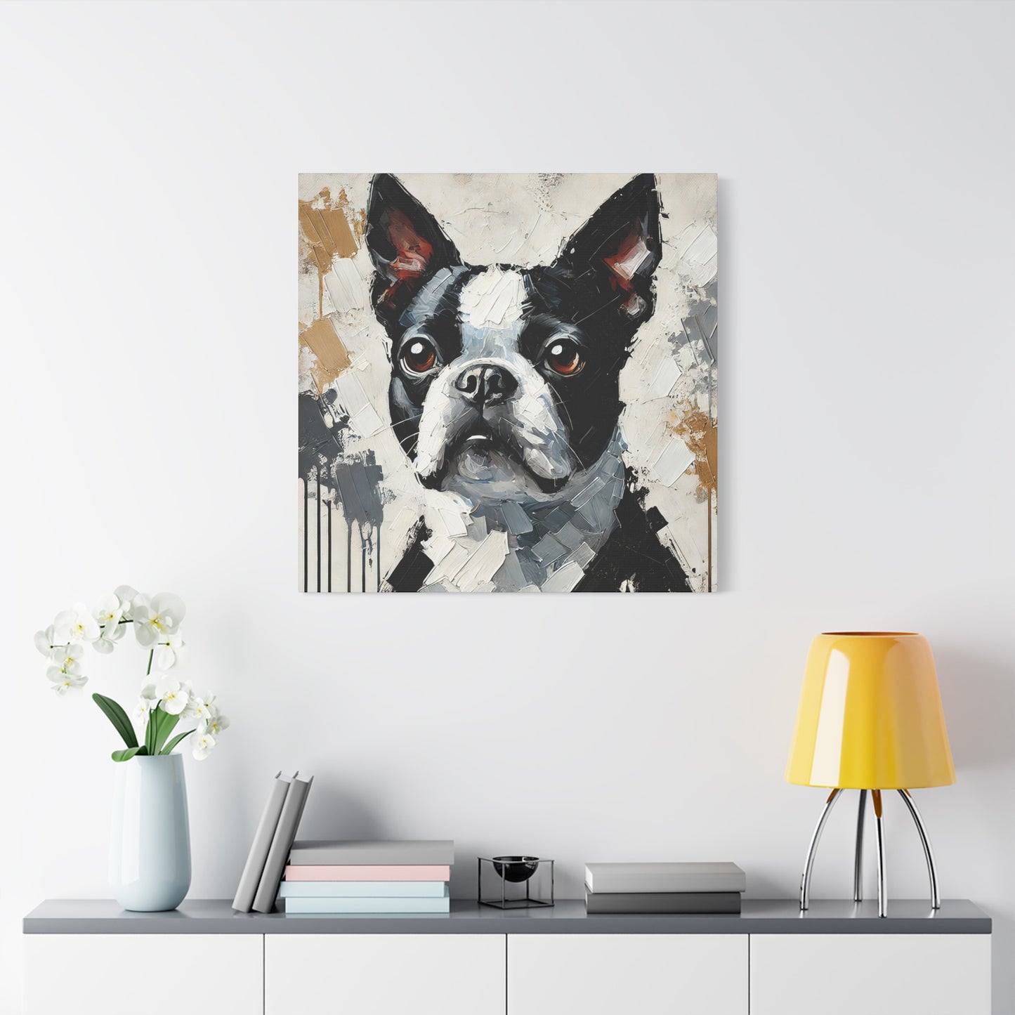 Boston Terrier Oil Canvas Painting Print – A Charming Addition for Dog Lovers and Art Collectors