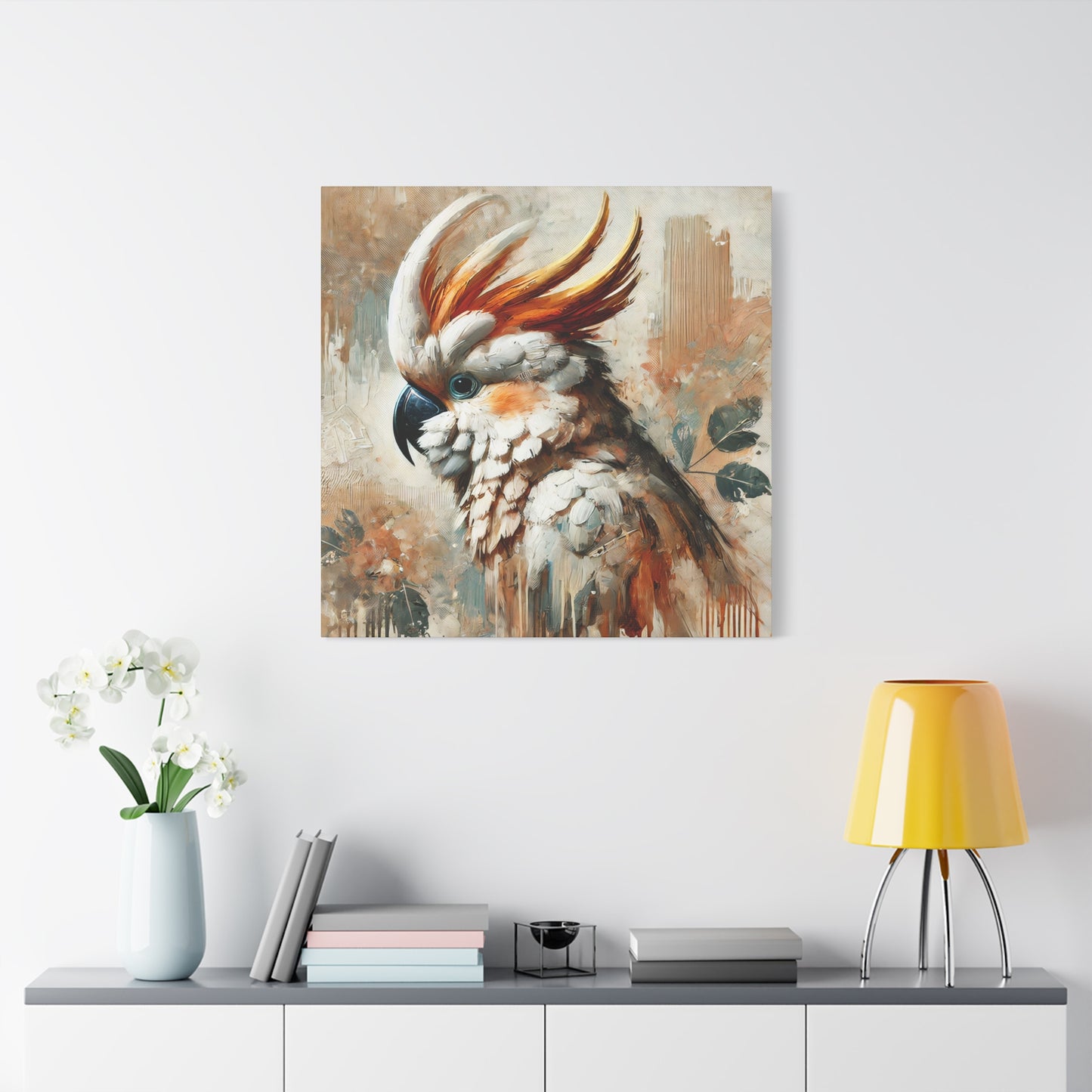 Cockatoo Oil Canvas Painting Print – A Colorful Addition for Bird Lovers and Art Enthusiasts