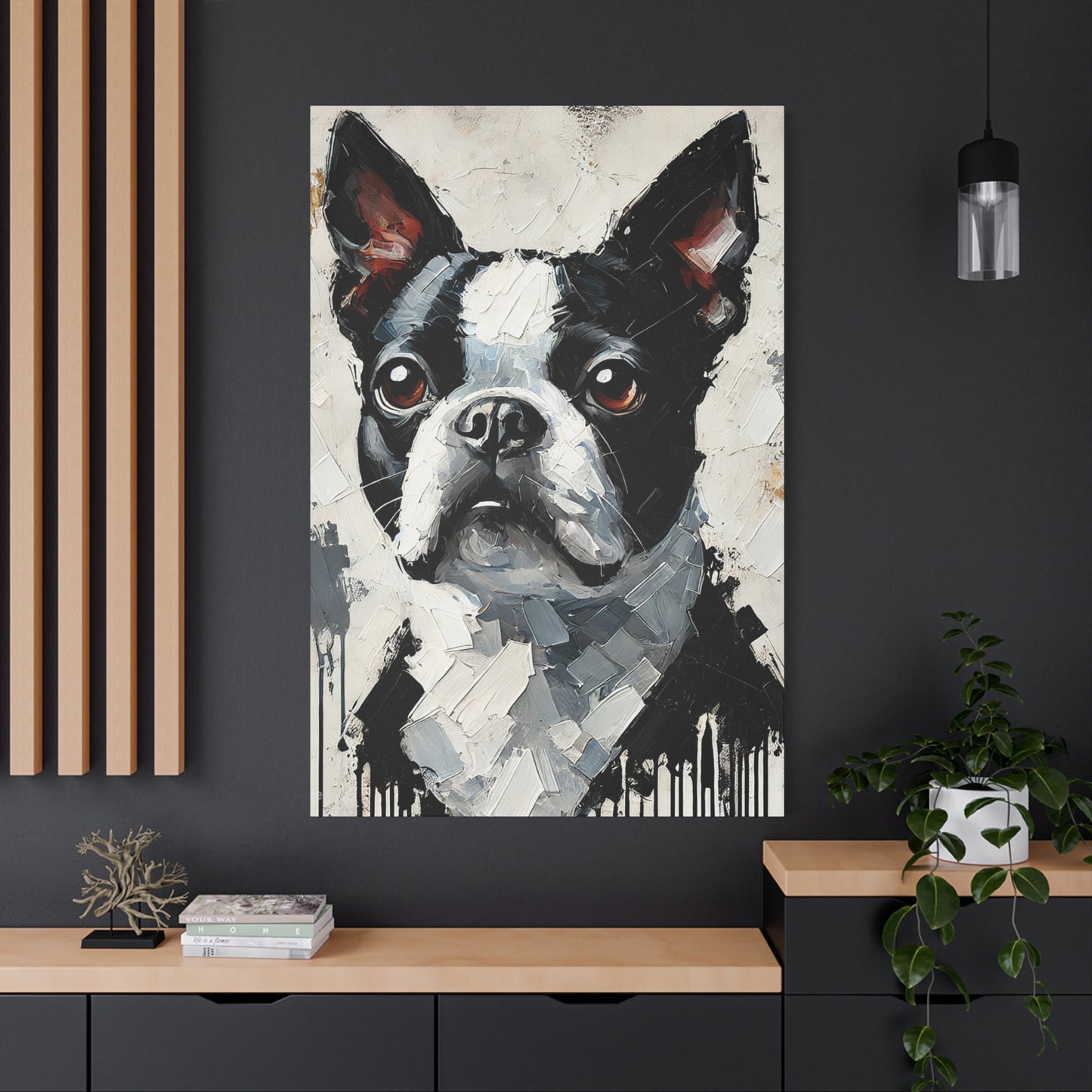 Boston Terrier Oil Canvas Painting Print – A Charming Addition for Dog Lovers and Art Collectors