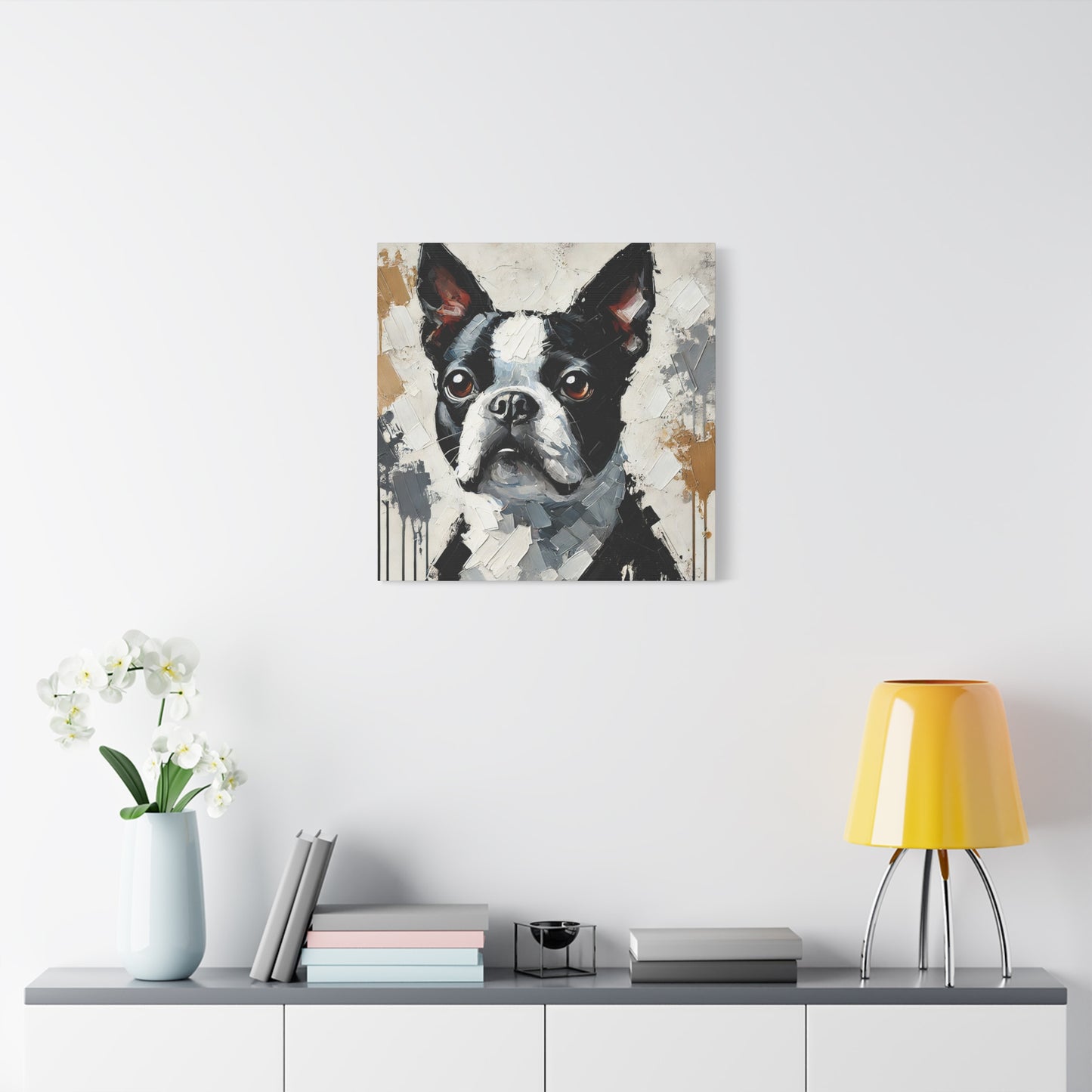 Boston Terrier Oil Canvas Painting Print – A Charming Addition for Dog Lovers and Art Collectors