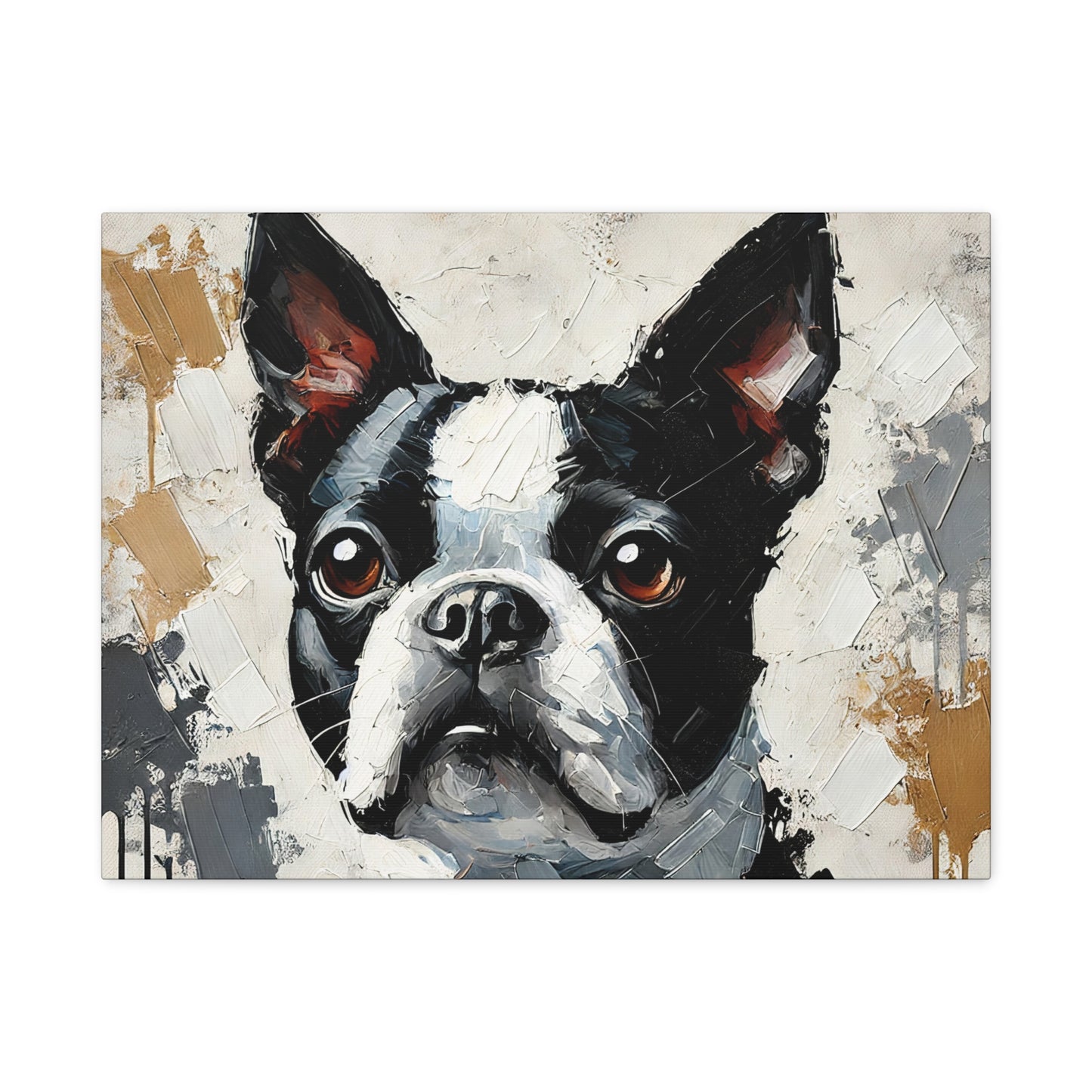 Boston Terrier Oil Canvas Painting Print – A Charming Addition for Dog Lovers and Art Collectors