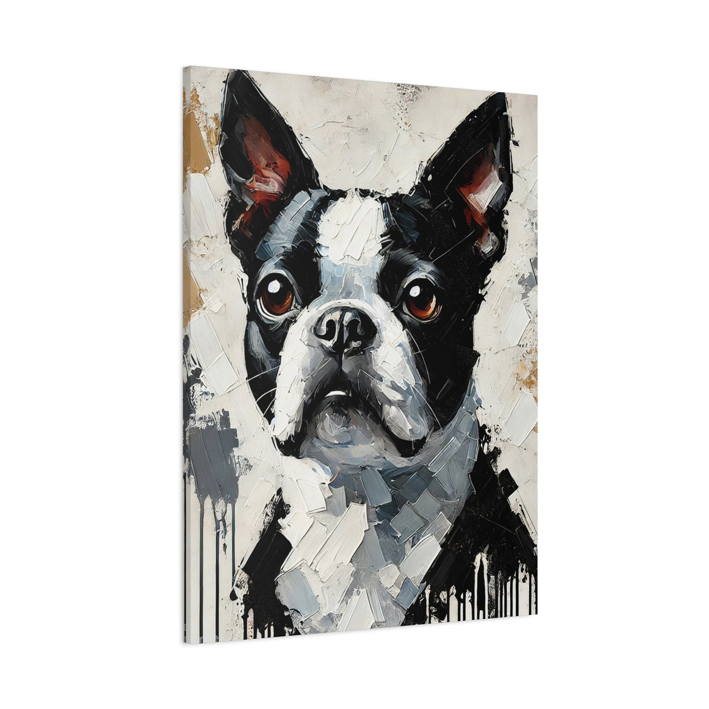 Boston Terrier Oil Canvas Painting Print – A Charming Addition for Dog Lovers and Art Collectors