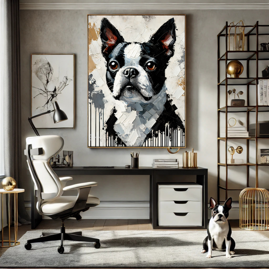 Boston Terrier Oil Canvas Painting Print – A Charming Addition for Dog Lovers and Art Collectors