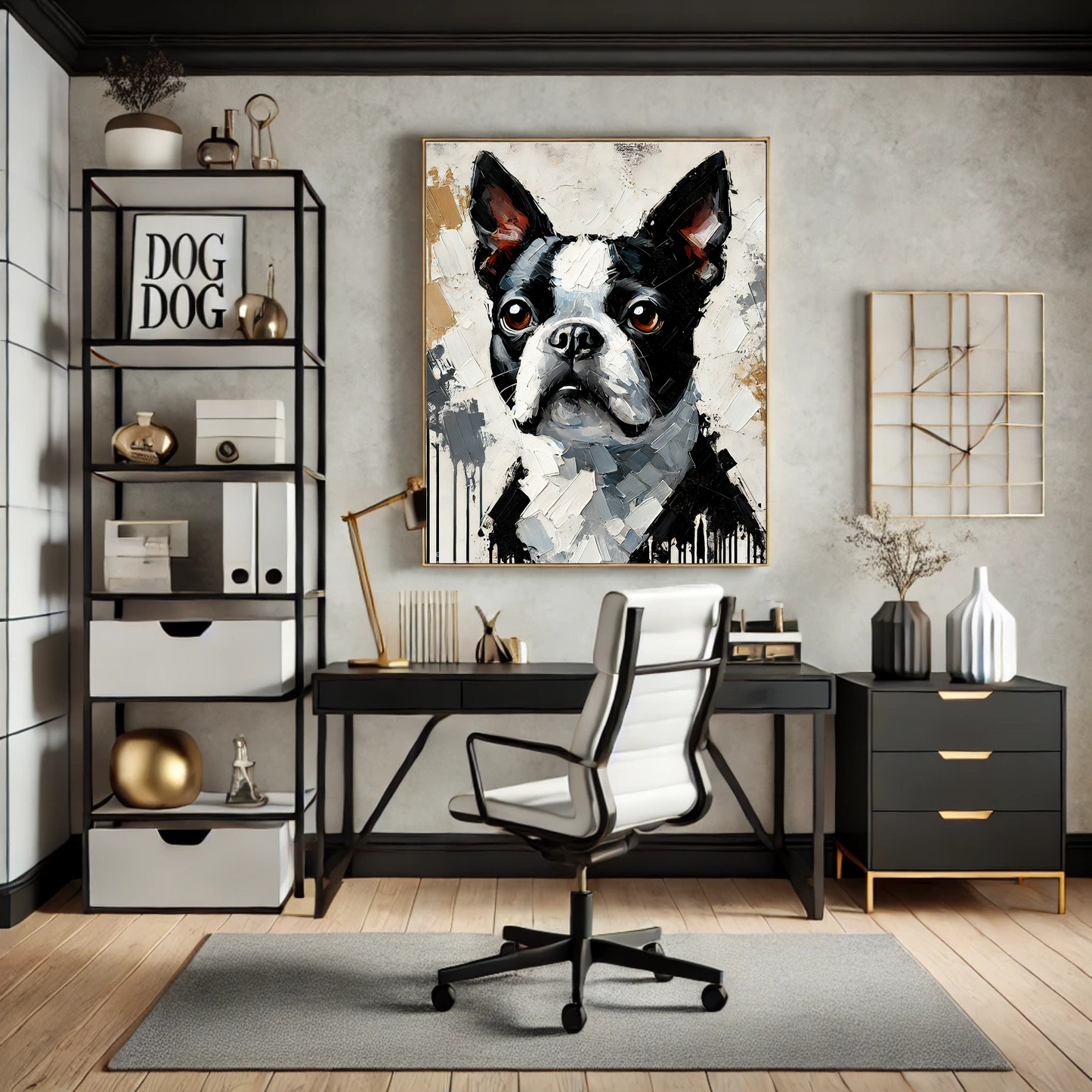 Boston Terrier Oil Canvas Painting Print – A Charming Addition for Dog Lovers and Art Collectors