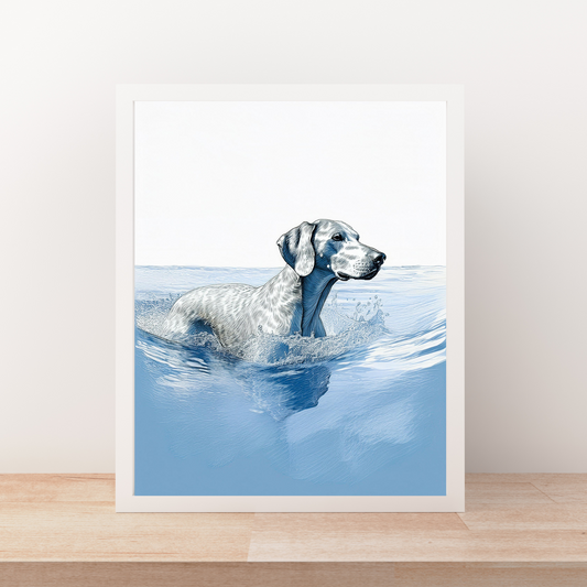 Weimaraner Swimming Side View - Coastal Dog Wall Art Print