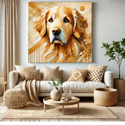 Golden Retriever Oil Canvas Painting Print – A Heartwarming Addition for Dog Lovers and Home Decor