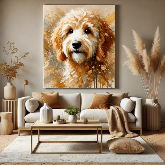 Golden Doodle Oil Canvas Painting Print – A Perfect Touch for Dog Lovers and Home Decor Enthusiasts, Framed (Multi-color)