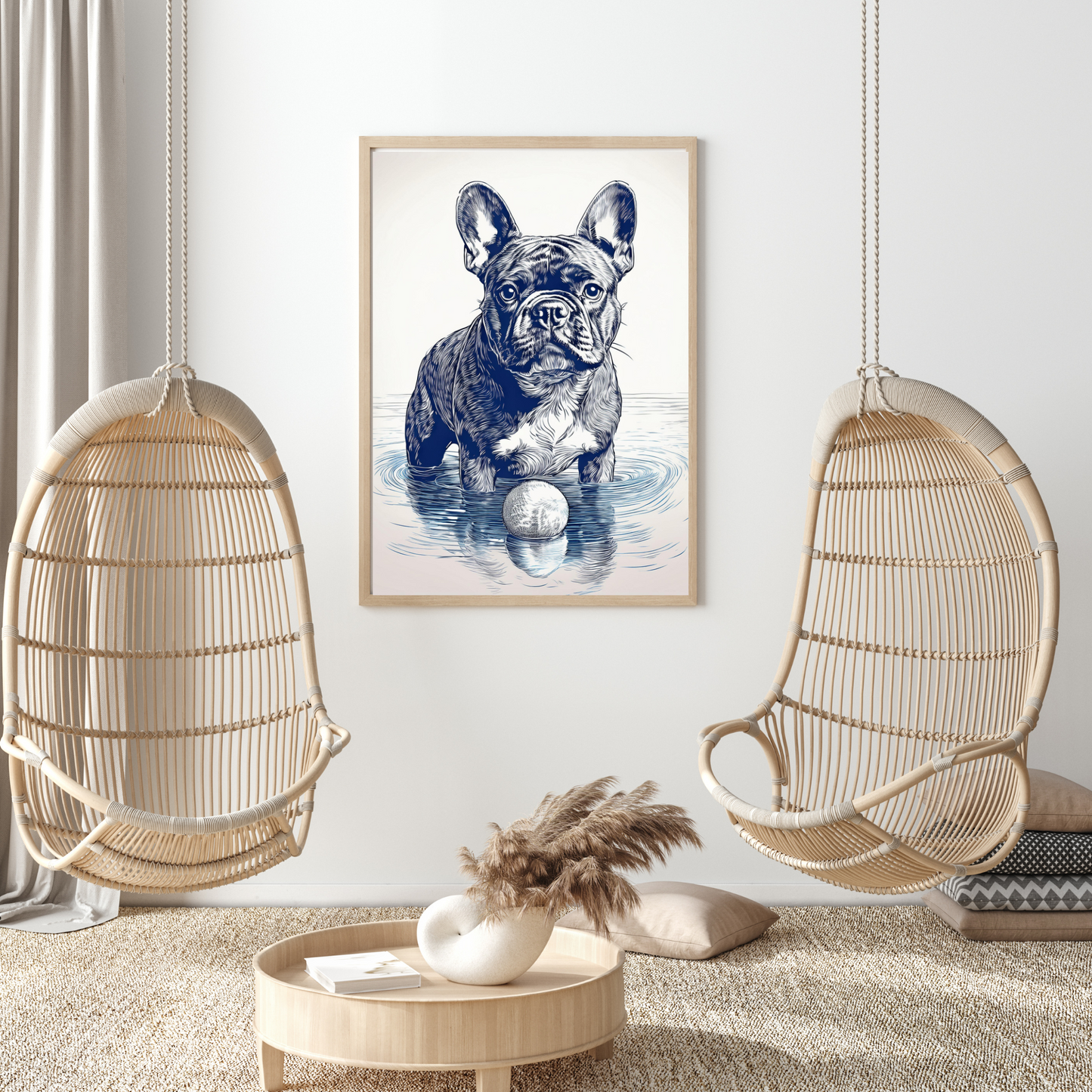 French Bulldog Ink Illustration – “Frenchie by the Water"