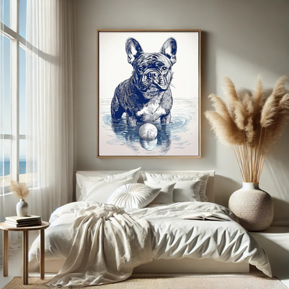 French Bulldog Ink Illustration – “Frenchie by the Water"