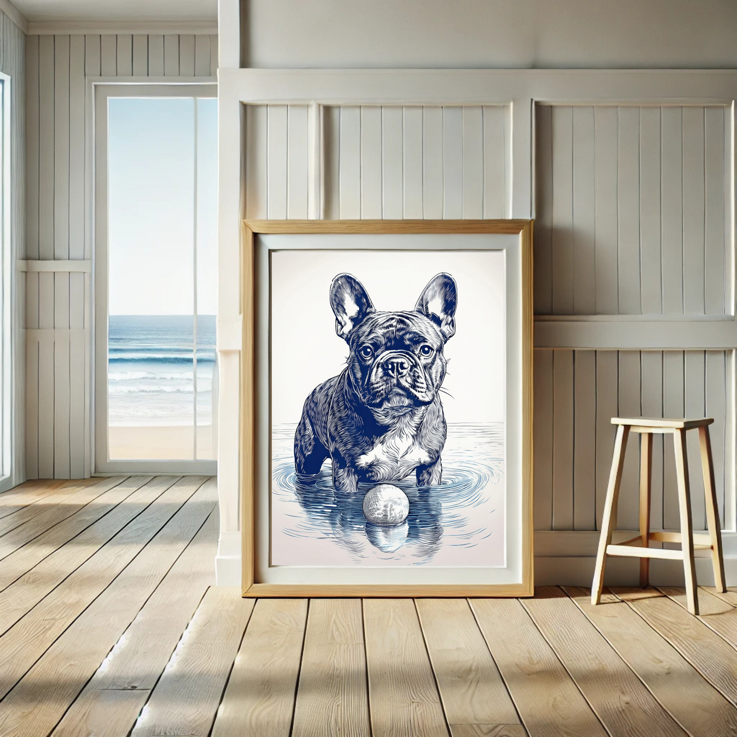 French Bulldog Ink Illustration – “Frenchie by the Water"