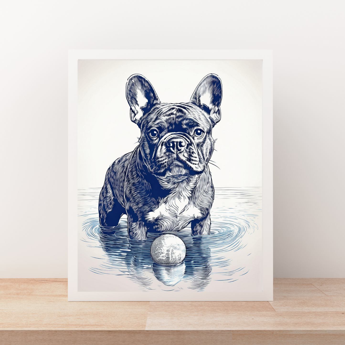 French Bulldog Ink Illustration – “Frenchie by the Water"