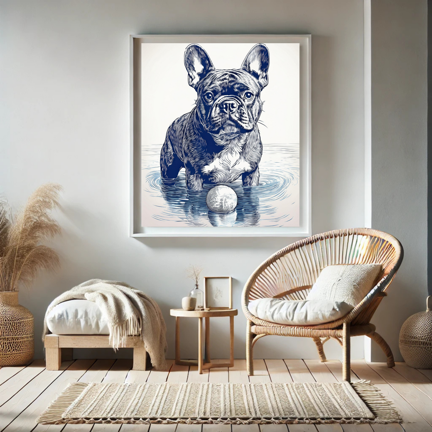 French Bulldog Ink Illustration – “Frenchie by the Water"