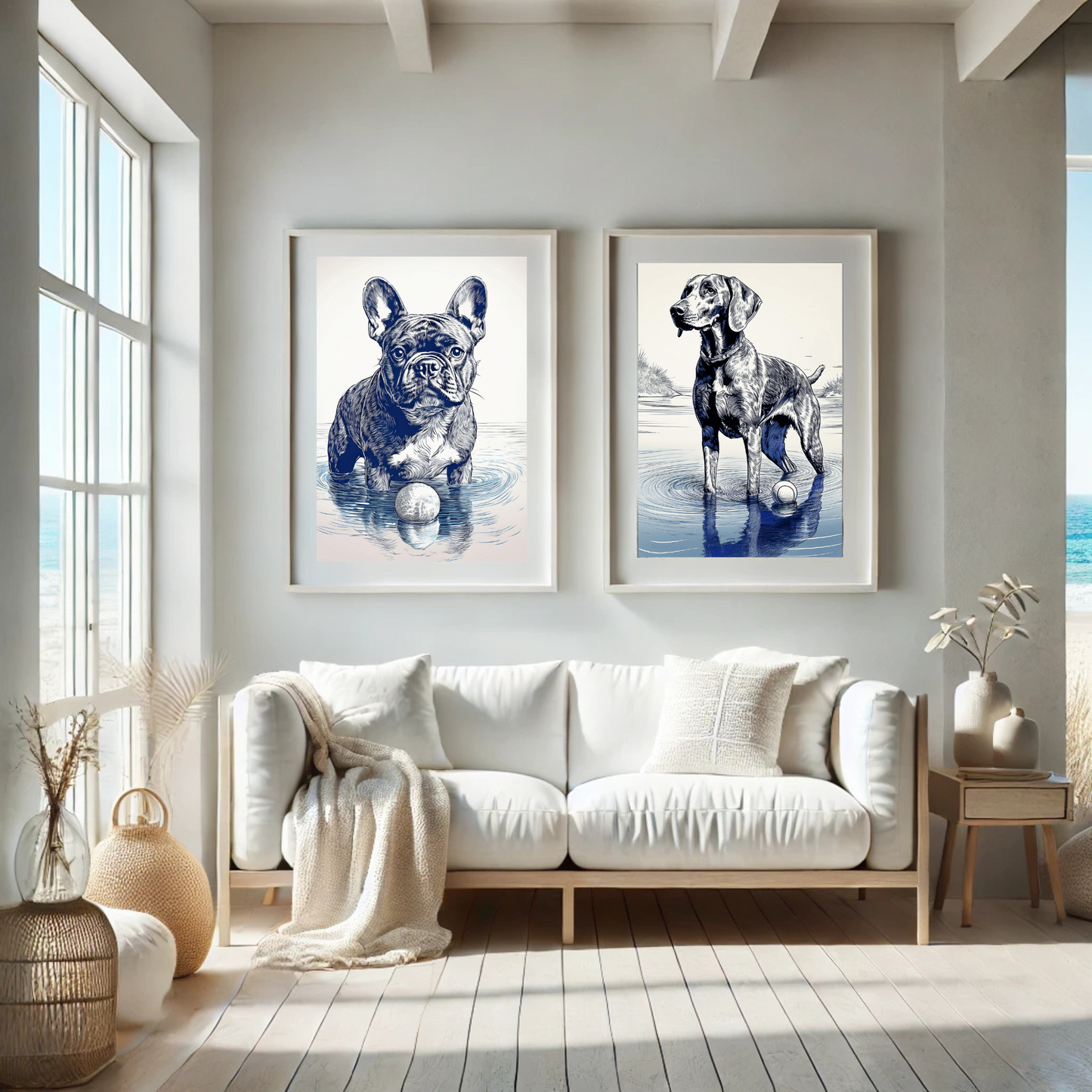 French Bulldog Ink Illustration – “Frenchie by the Water"