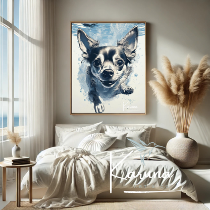 Chihuahua Underwater Wall Art – Minimalist Coastal Dog Print | Custom Pet Portrait Available