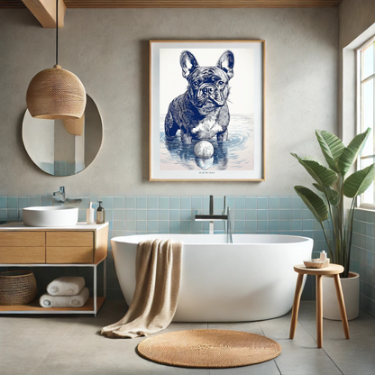 French Bulldog Ink Illustration – “Frenchie by the Water"