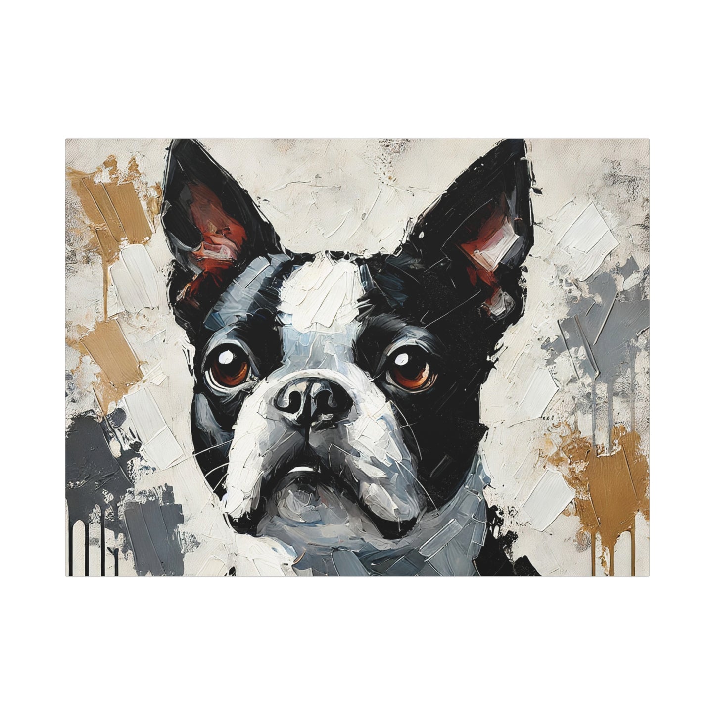 Boston Terrier Oil Canvas Painting Print – A Charming Addition for Dog Lovers and Art Collectors