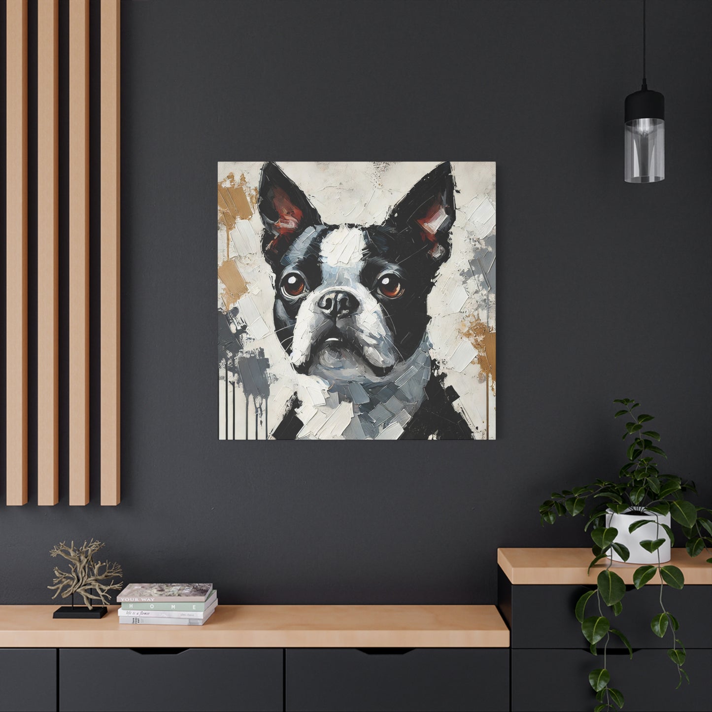 Boston Terrier Oil Canvas Painting Print – A Charming Addition for Dog Lovers and Art Collectors