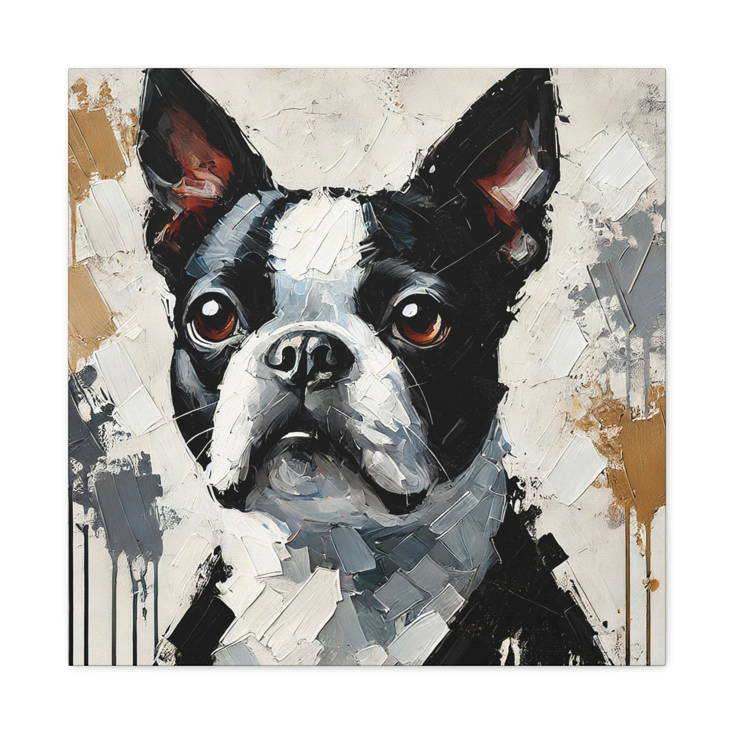 Boston Terrier Oil Canvas Painting Print – A Charming Addition for Dog Lovers and Art Collectors