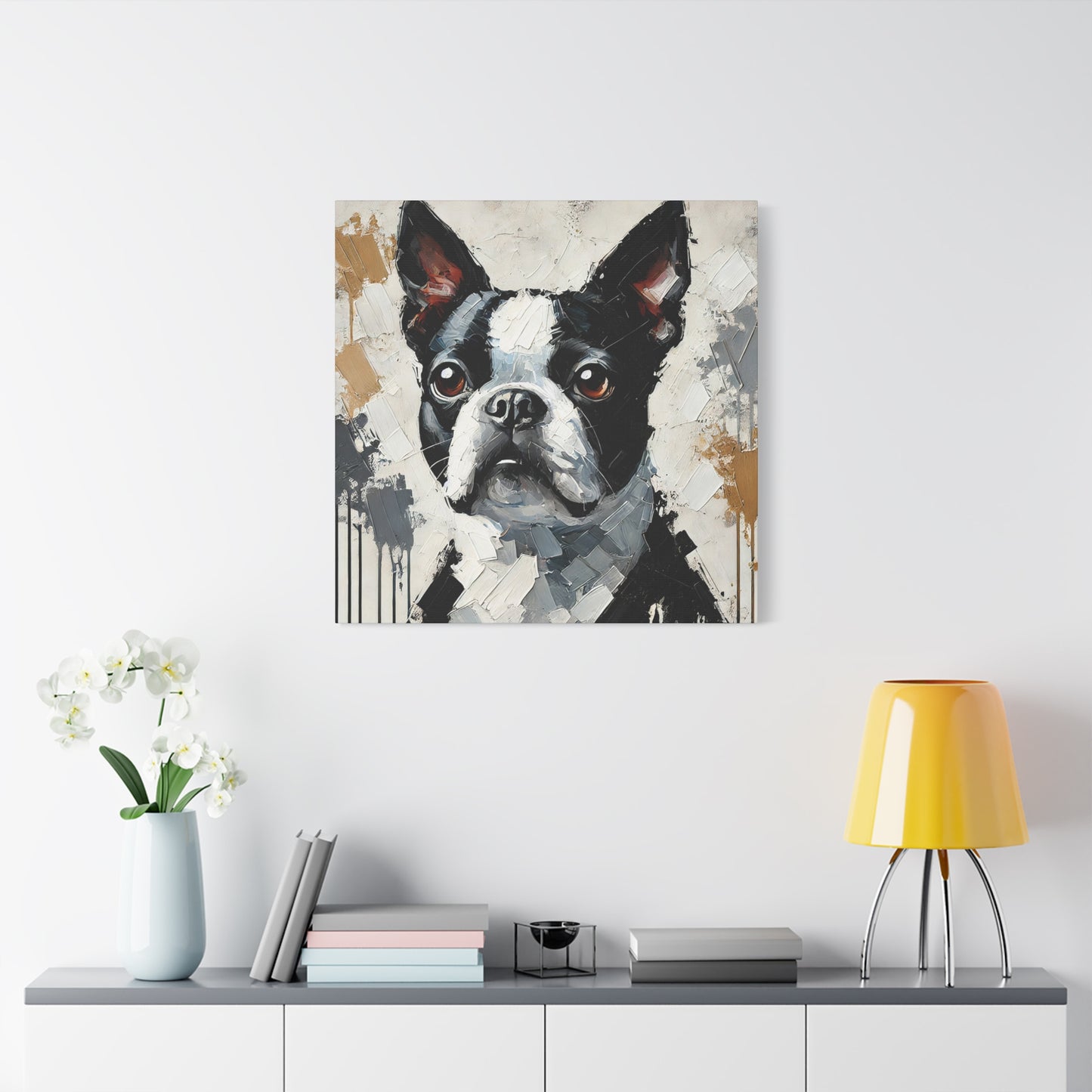 Boston Terrier Oil Canvas Painting Print – A Charming Addition for Dog Lovers and Art Collectors