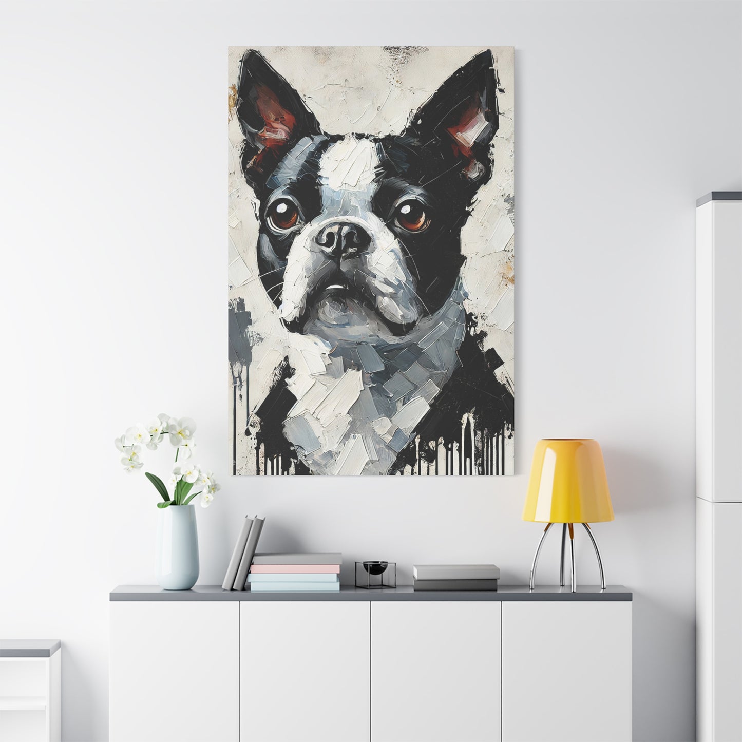 Boston Terrier Oil Canvas Painting Print – A Charming Addition for Dog Lovers and Art Collectors