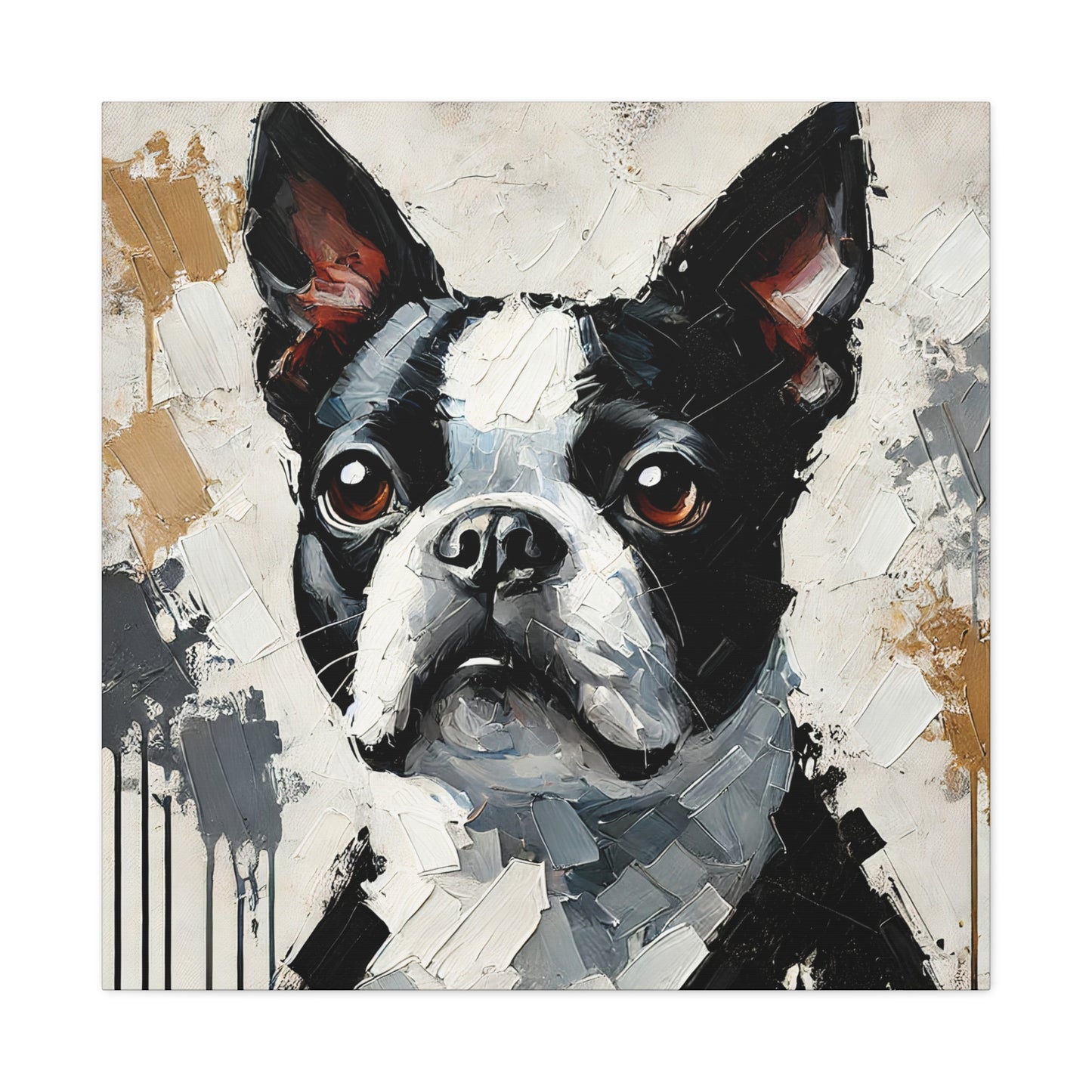 Boston Terrier Oil Canvas Painting Print – A Charming Addition for Dog Lovers and Art Collectors