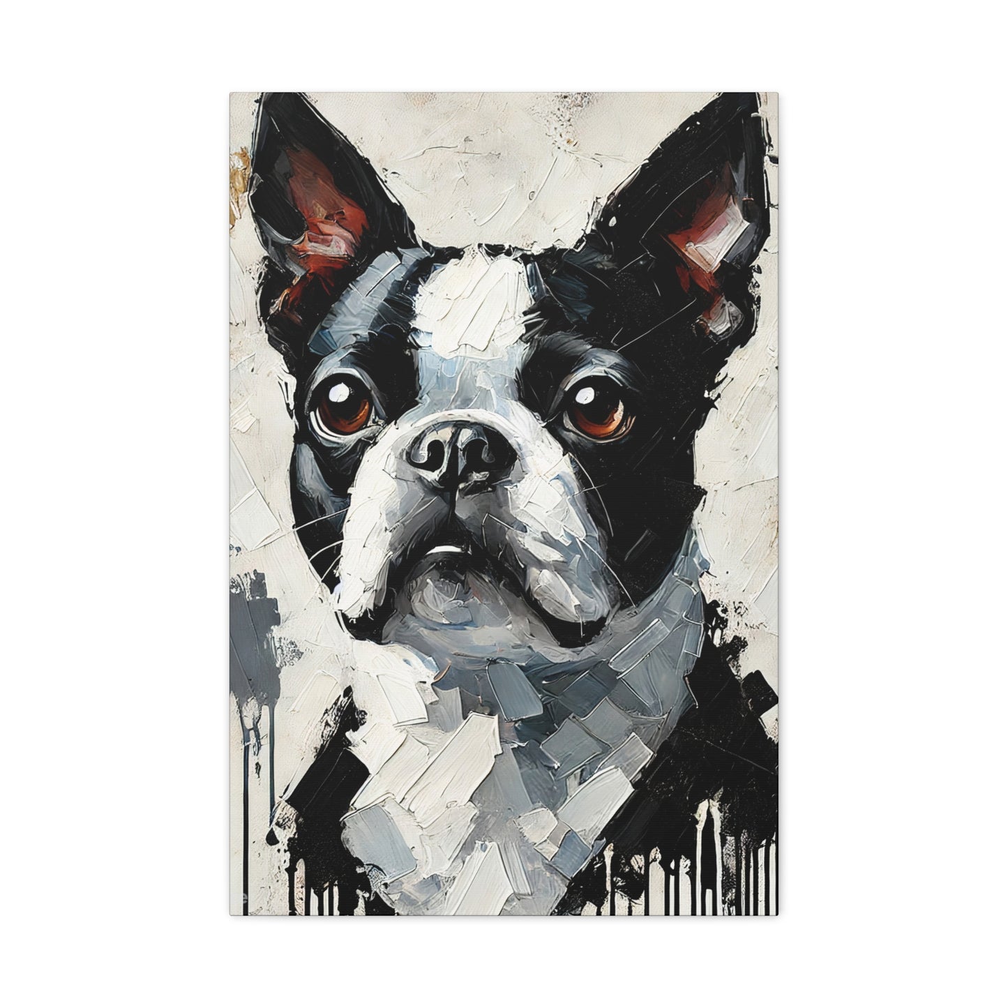 Boston Terrier Oil Canvas Painting Print – A Charming Addition for Dog Lovers and Art Collectors