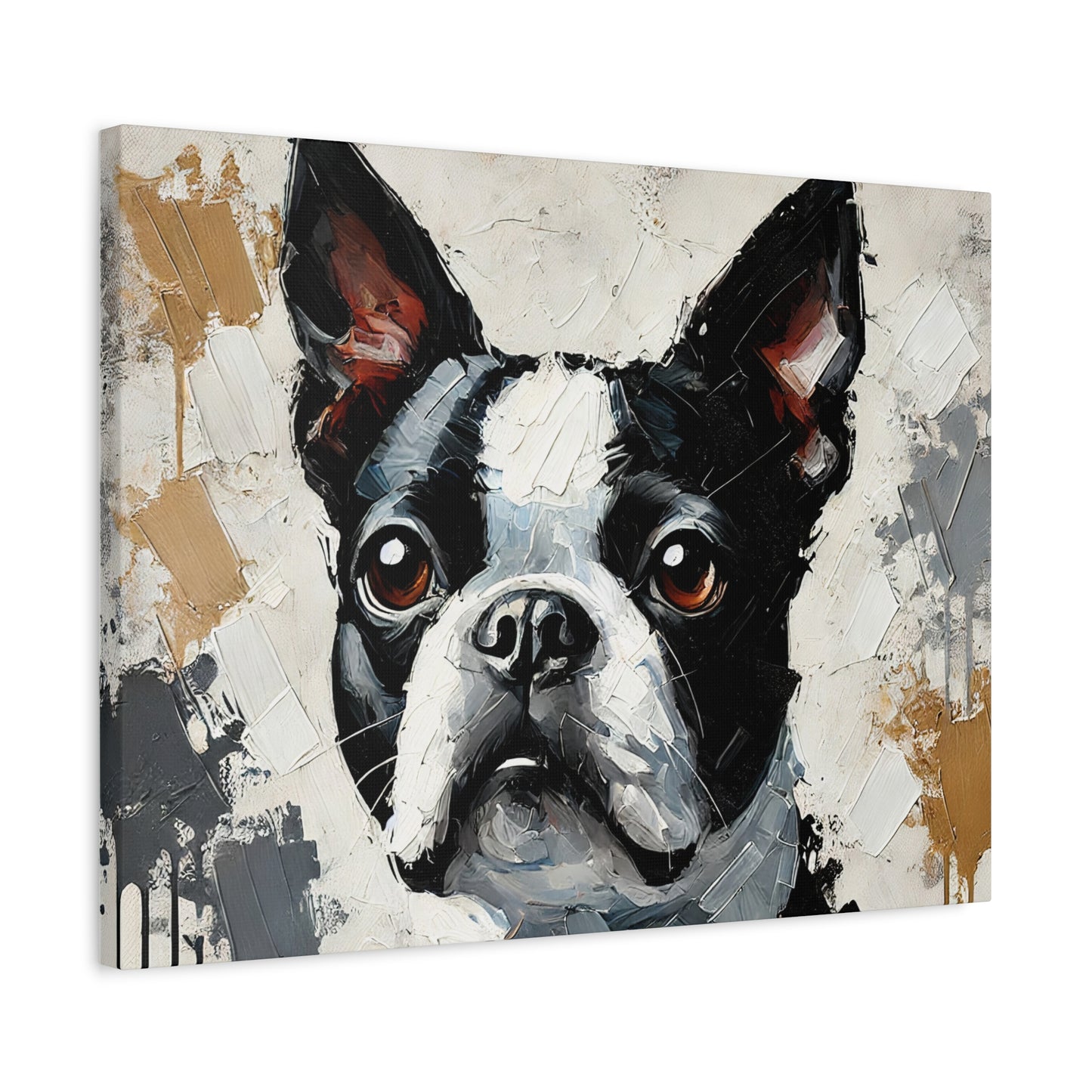 Boston Terrier Oil Canvas Painting Print – A Charming Addition for Dog Lovers and Art Collectors